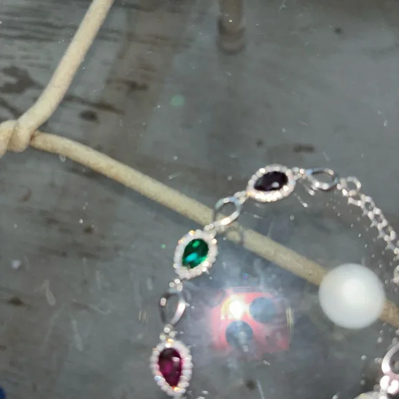 Multicolor Teardrop Crystal Bracelet - Elegant Silver Tone - Picture 3 of 7